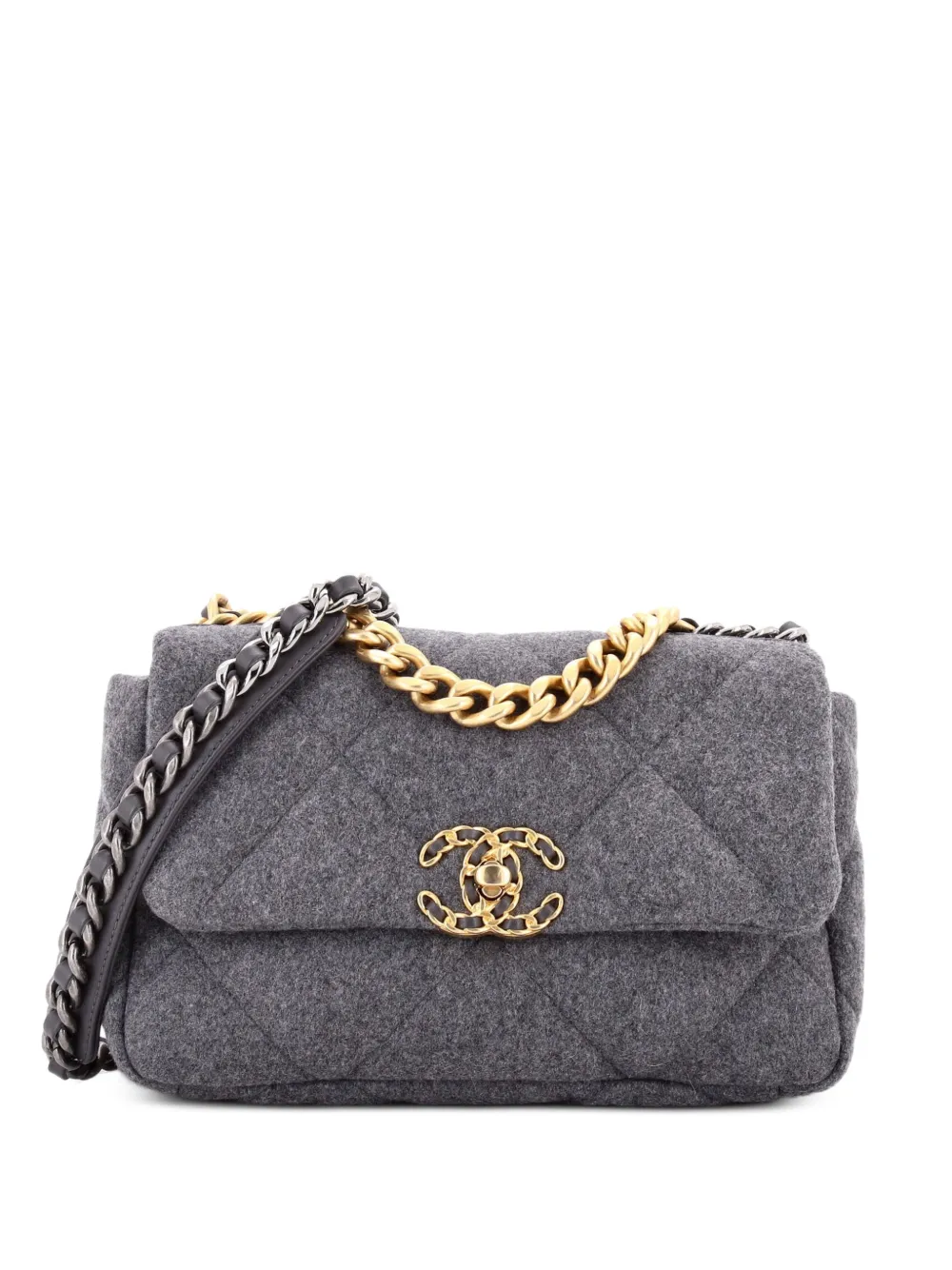 CHANEL Pre-Owned 19 Flap Bag Quilted Wool Medium shoulder bag - Grigio