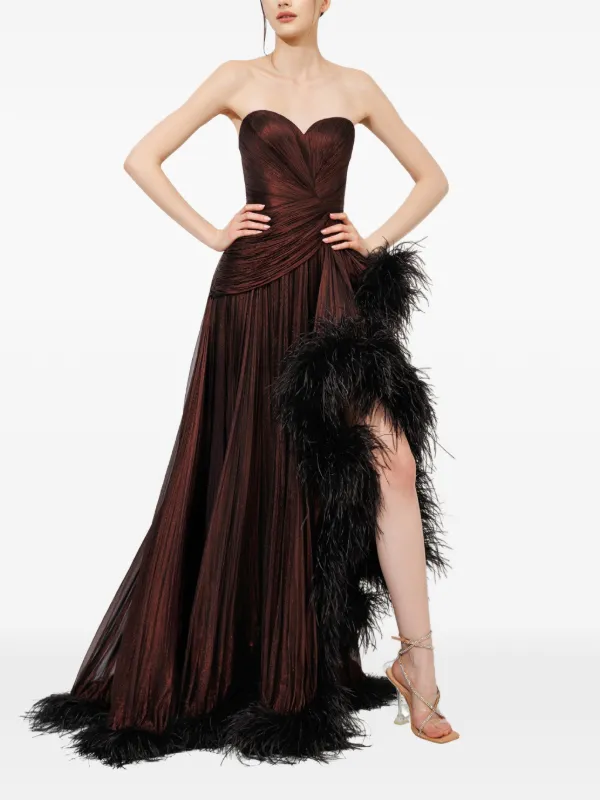 brown dress with feather trim Iris Serban Lera feather-trim Gown | 7/1 Color Code:207 Designed with a sophisticated Holly Halston - IMDb