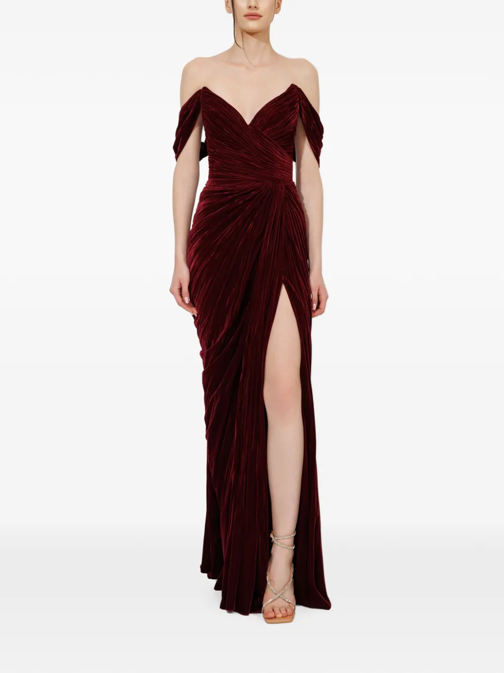Iris Serban Ganya ruched off-shoulder gown