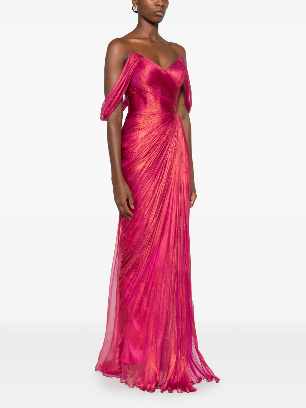 Iris Serban Ganya off-shoulder avondjurk met ruches Roze
