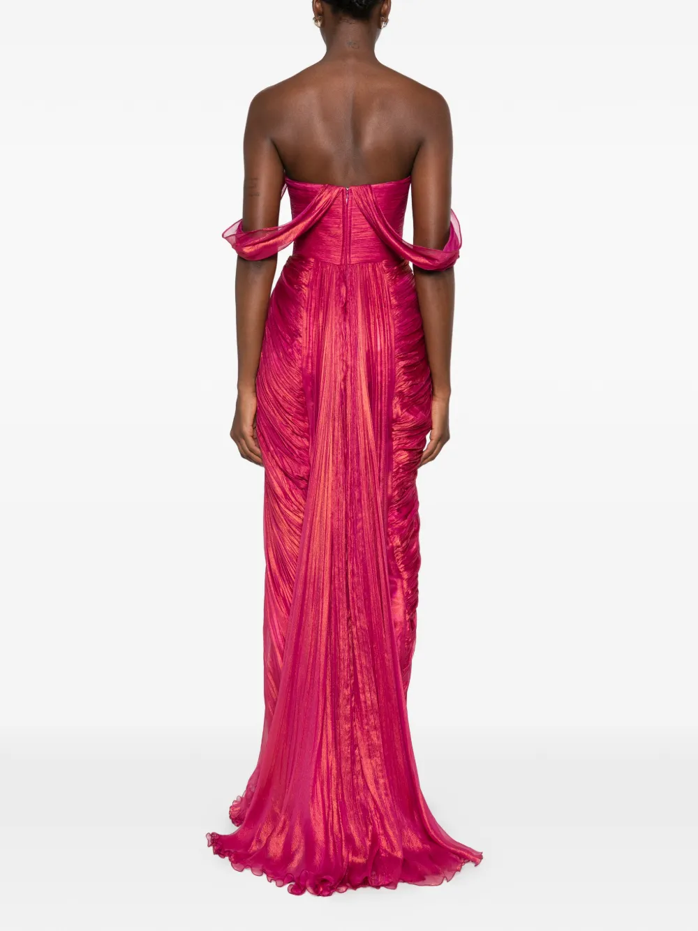 Iris Serban Ganya off-shoulder avondjurk met ruches Roze