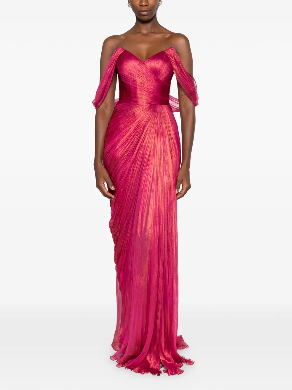 Iris Serban Ganya off-shoulder avondjurk met ruches Roze