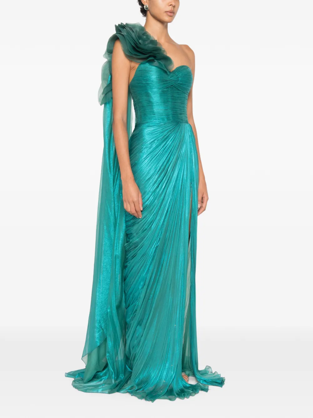 Iris Serban Megan asymmetrische maxi-jurk met bloemendetail Blauw