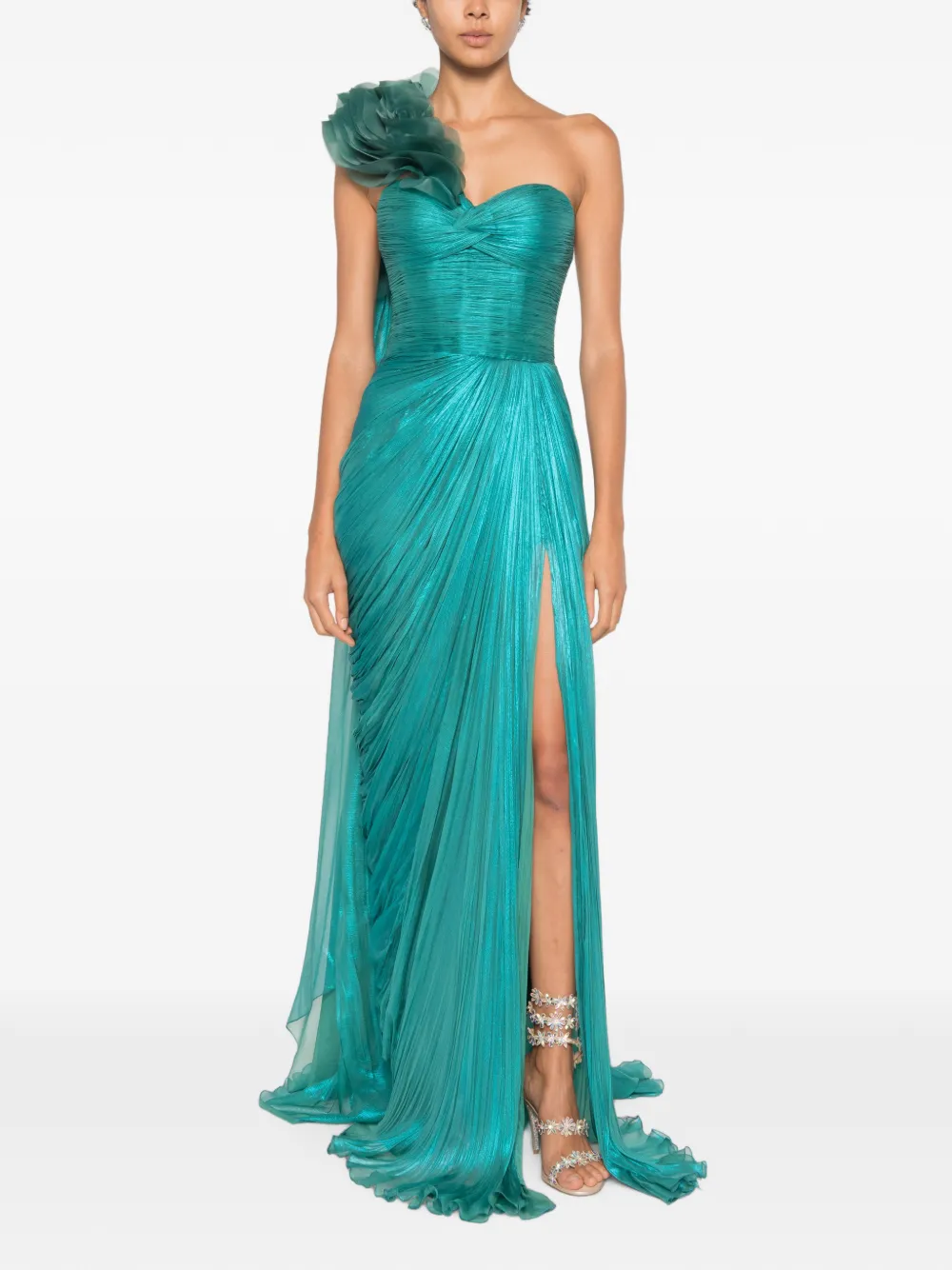 Iris Serban Megan asymmetrische maxi-jurk met bloemendetail Blauw