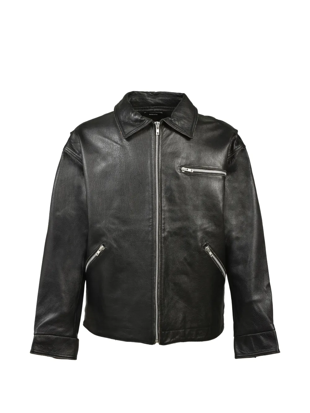BREATH Grunge zip-up grained leather jacket - Schwarz