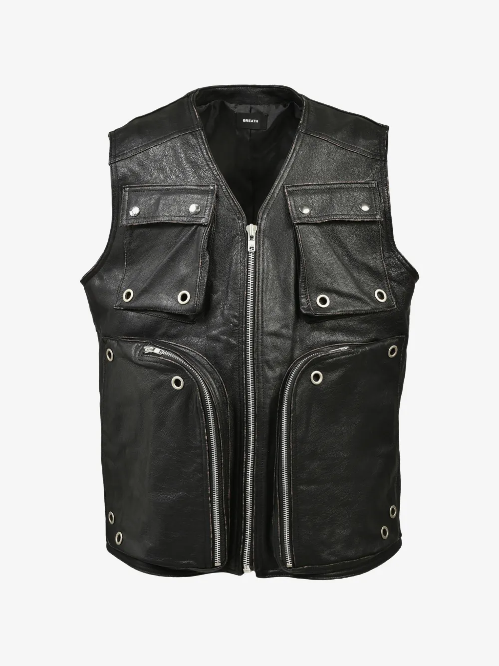 BREATH Grunge eyelet-embellished leather cargo vest | Black | Image 1