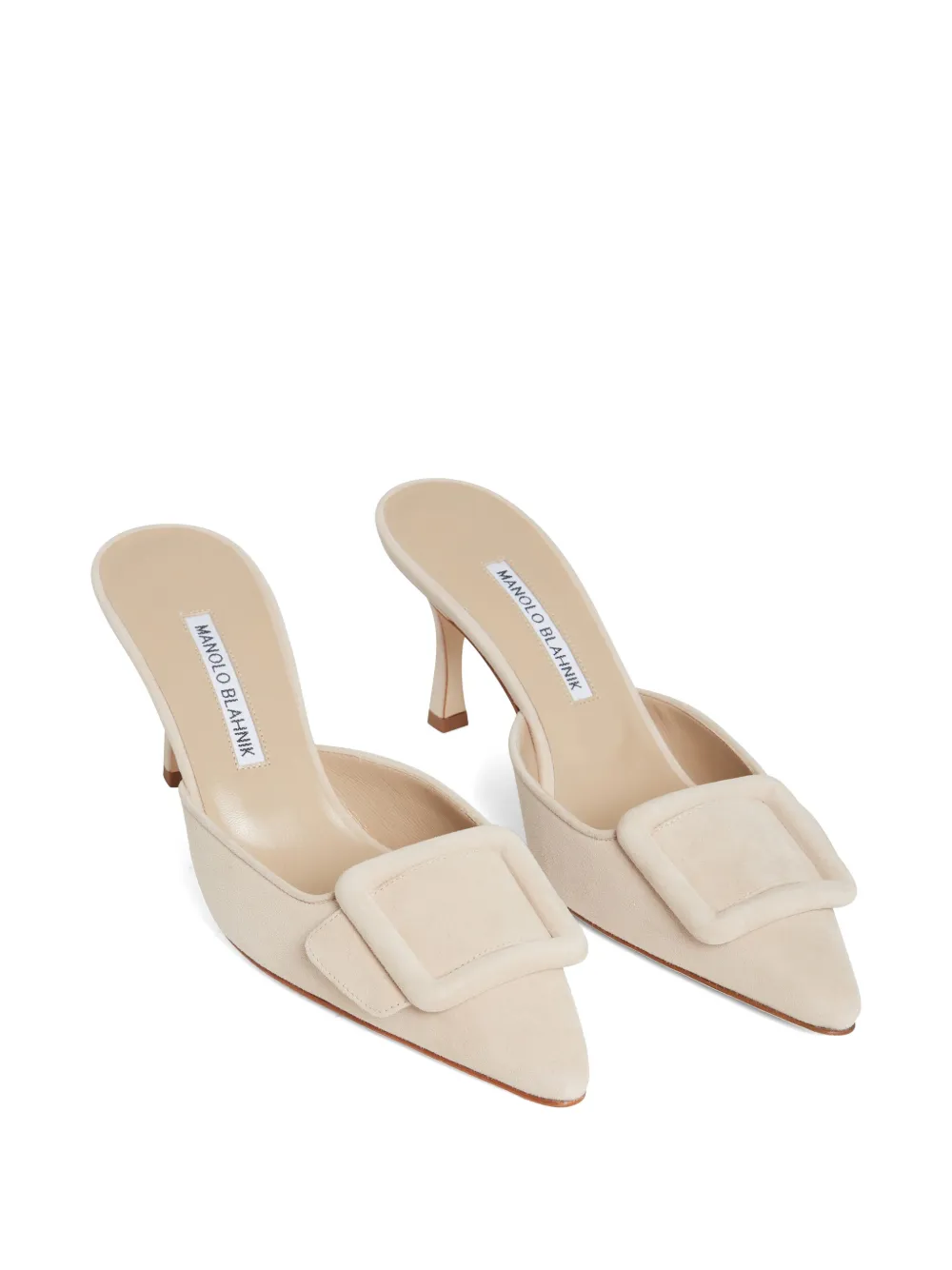 Manolo Blahnik buckle-detail suede mules Beige