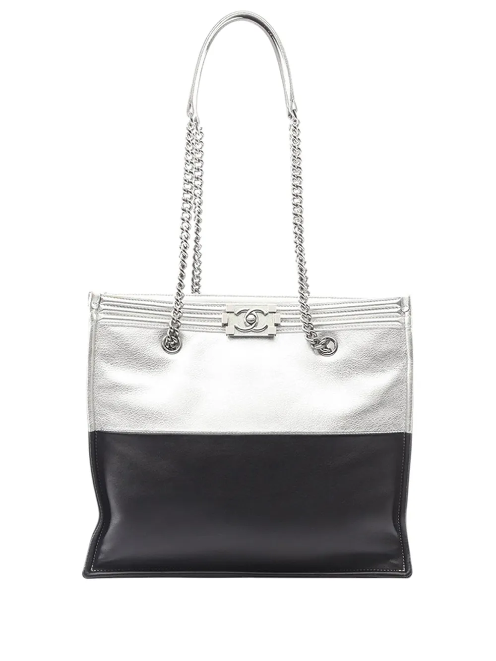 CHANEL Pre-Owned 2015-2016 Large Bicolor Metallic Goatskin and Calfskin Boy tote bag - Silver
