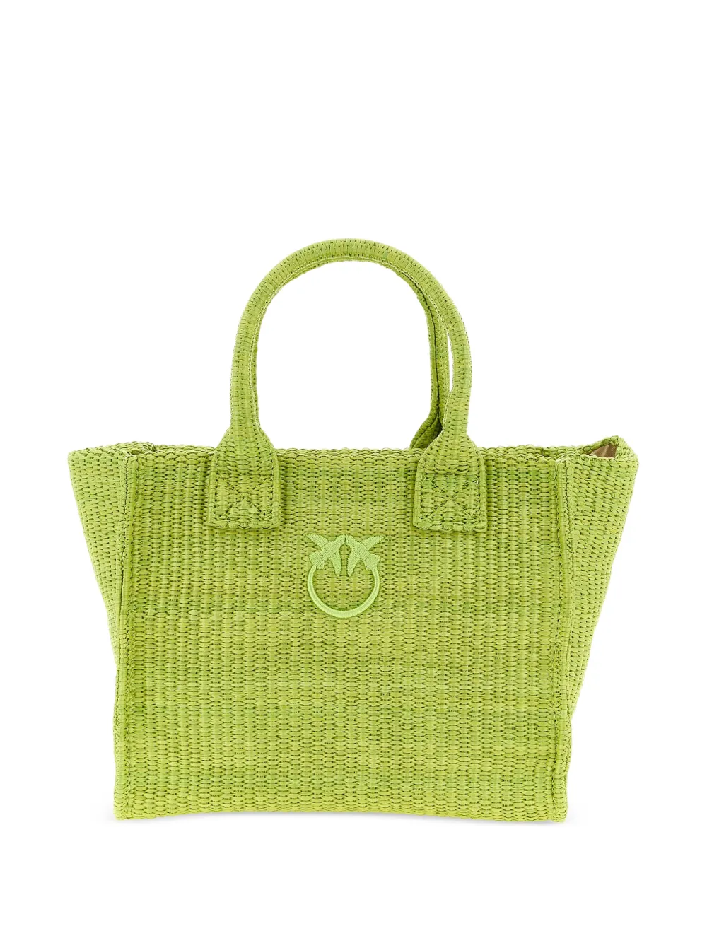PINKO Love Birds diamond woven tote bag - Verde