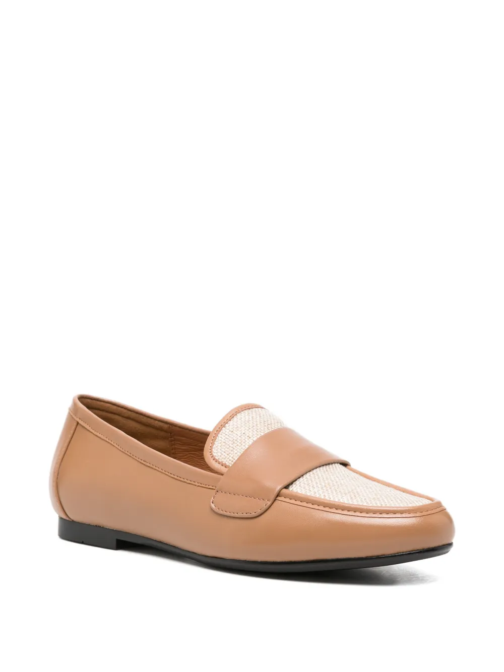 ADRIANNA FERETTI leather canvas-panelled loafers Beige