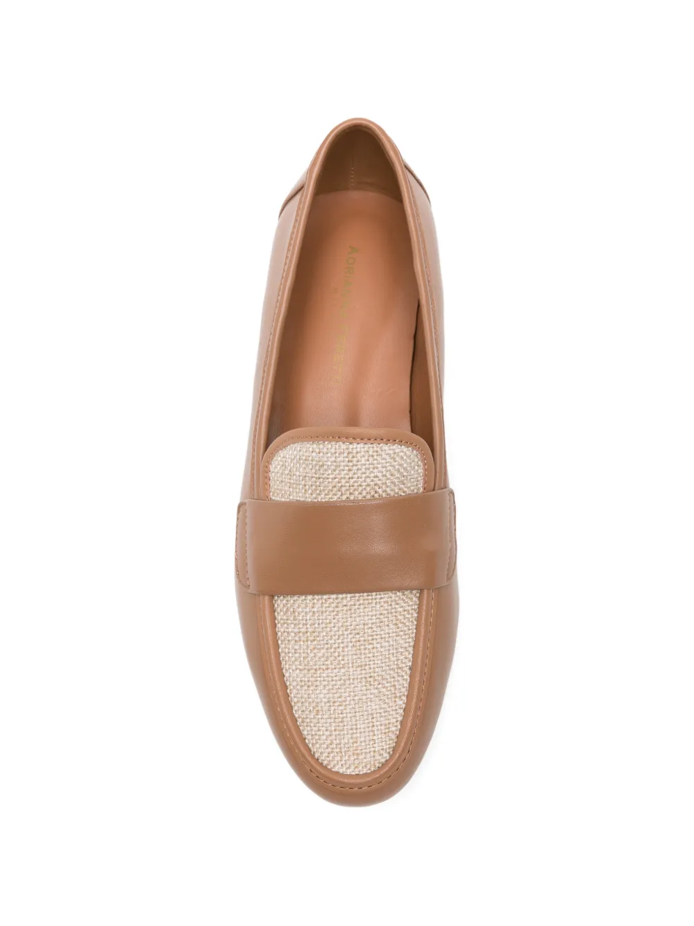 ADRIANNA FERETTI leather canvas-panelled loafers Beige