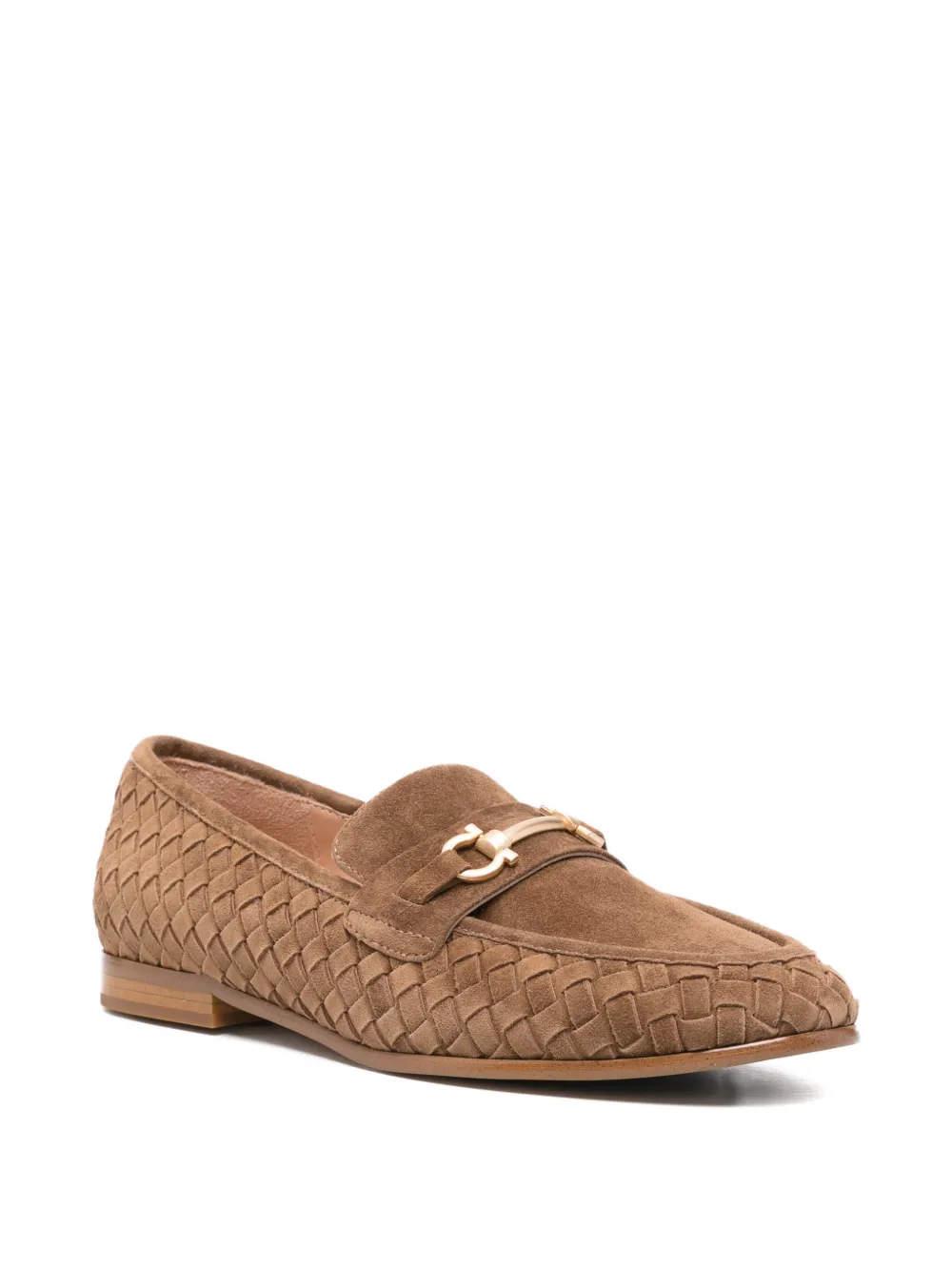 ADRIANNA FERETTI woven horsebit-detail loafers Bruin