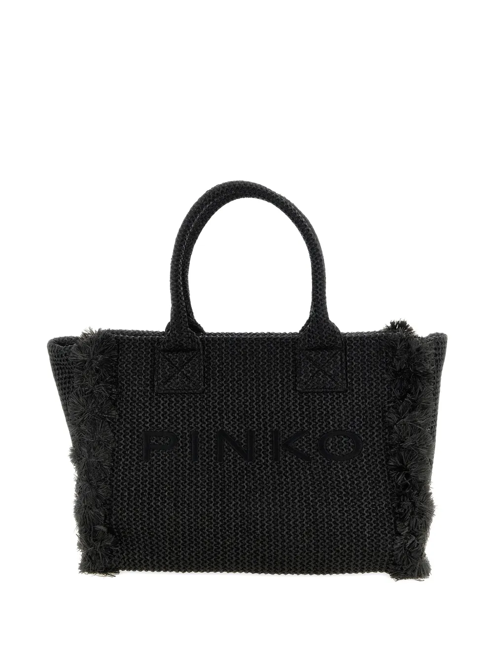 PINKO fringed raffia-effect tote bag - Nero