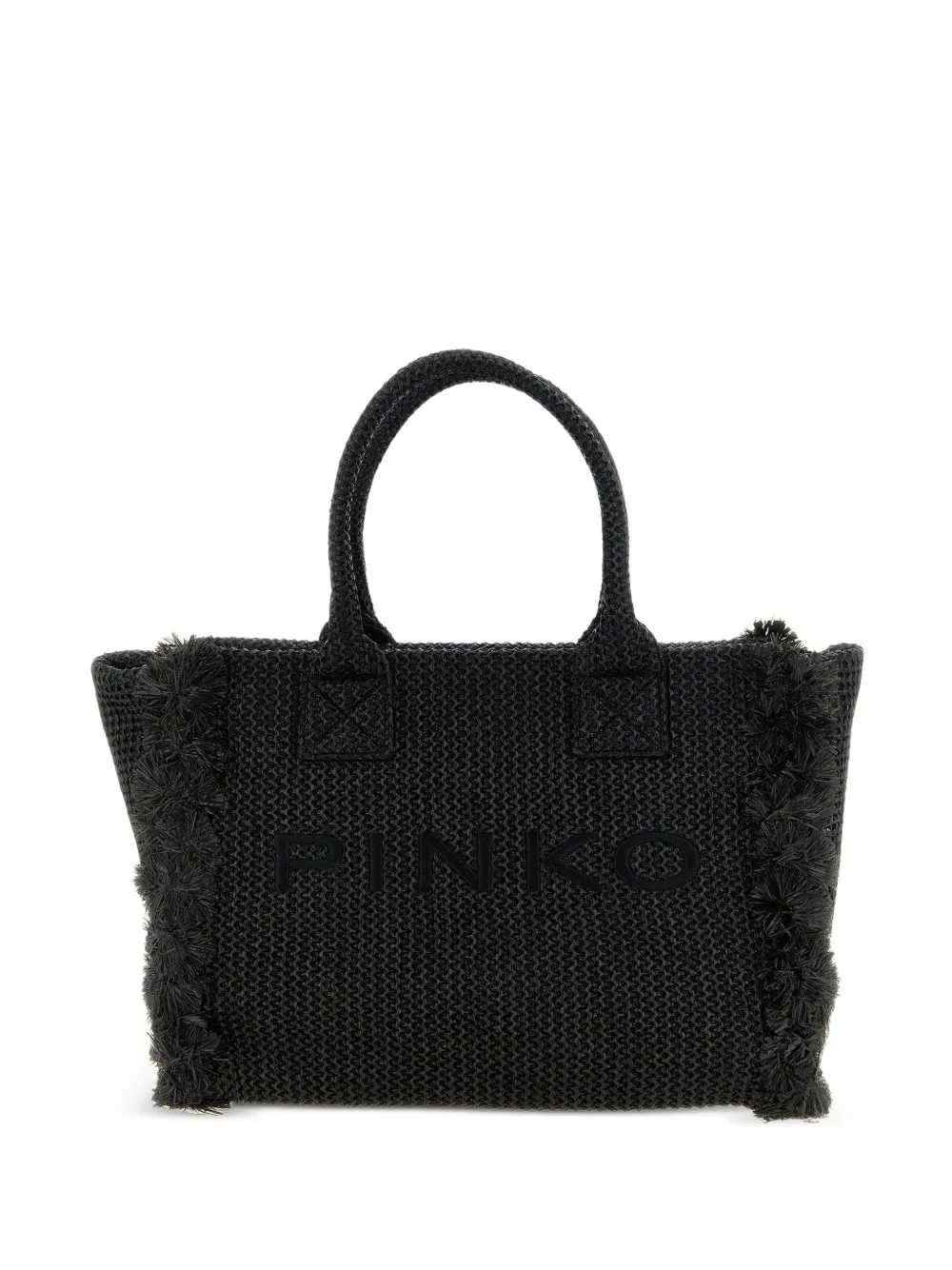 PINKO fringed raffia-effect tote bag - Schwarz