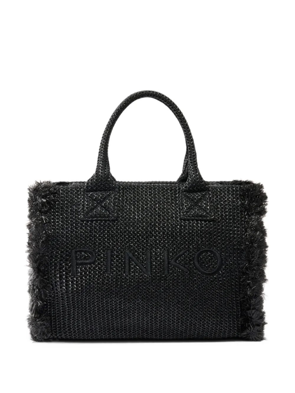PINKO medium beach shopping tote in raffia with logo and tassels · OS
