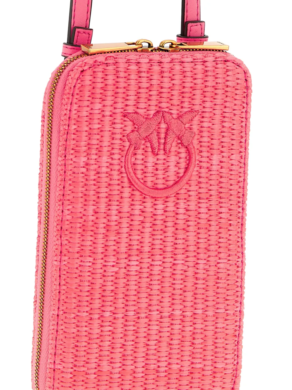 PINKO Love Birds gevlochten raffia telefoonhoesje Roze