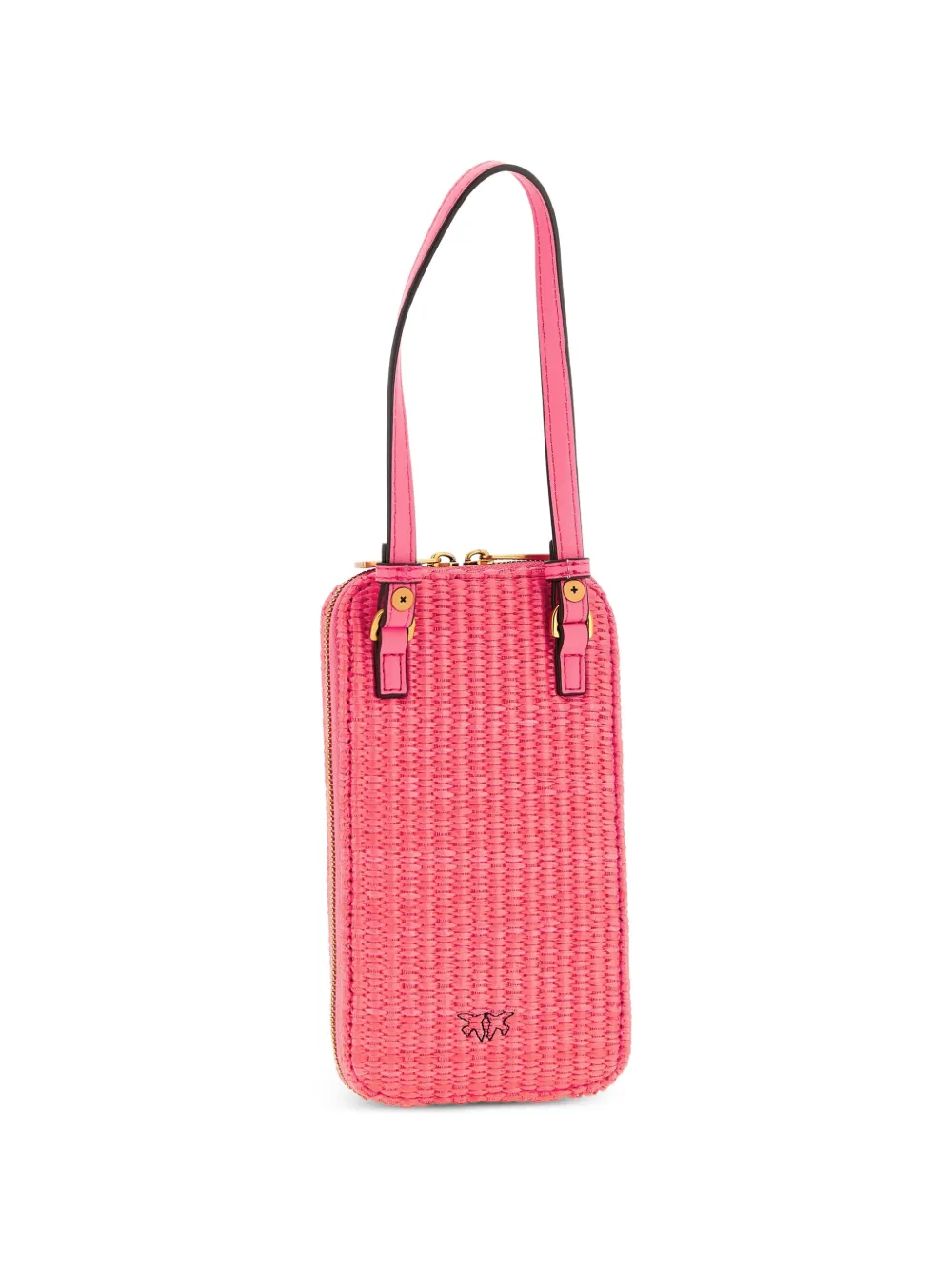 PINKO Love Birds gevlochten raffia telefoonhoesje Roze