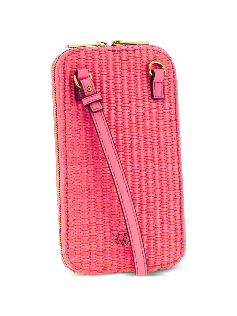 PINKO Love Birds gevlochten raffia telefoonhoesje Roze