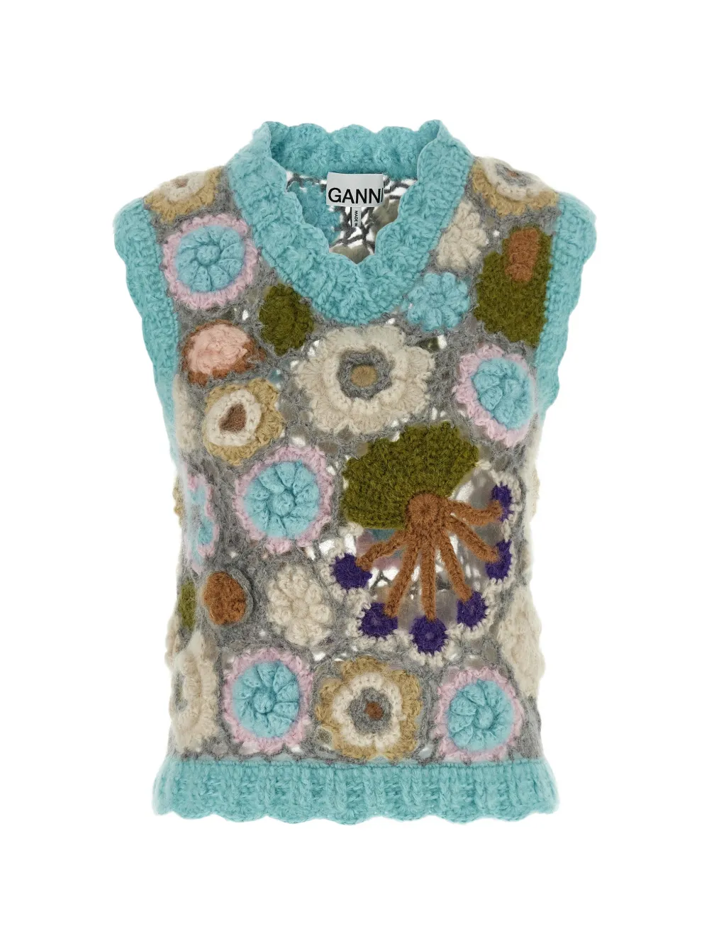 GANNI Dreamy Floral crochet vest - Blau