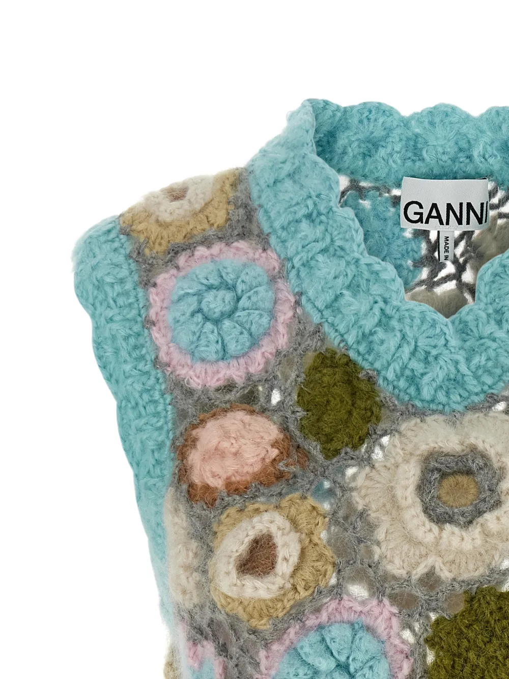 GANNI Dreamy gehaakte spencer met bloemenprint Blauw