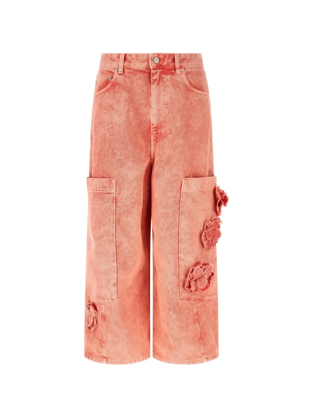 GANNI floral-appliqué cargo jeans - Arancione