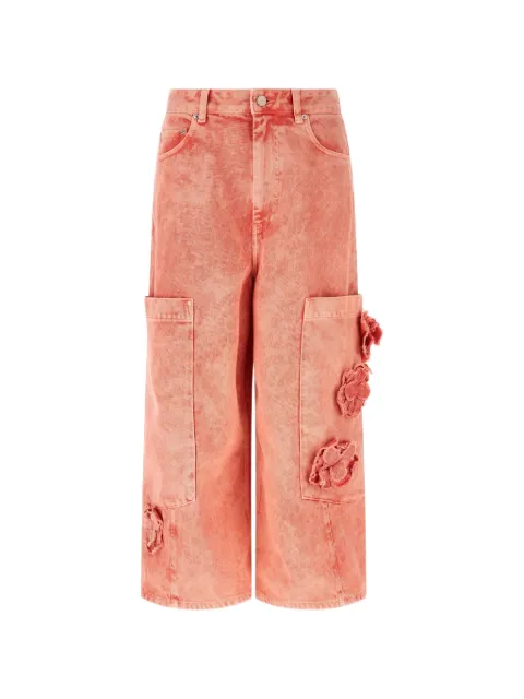 GANNI floral-appliqué cargo jeans