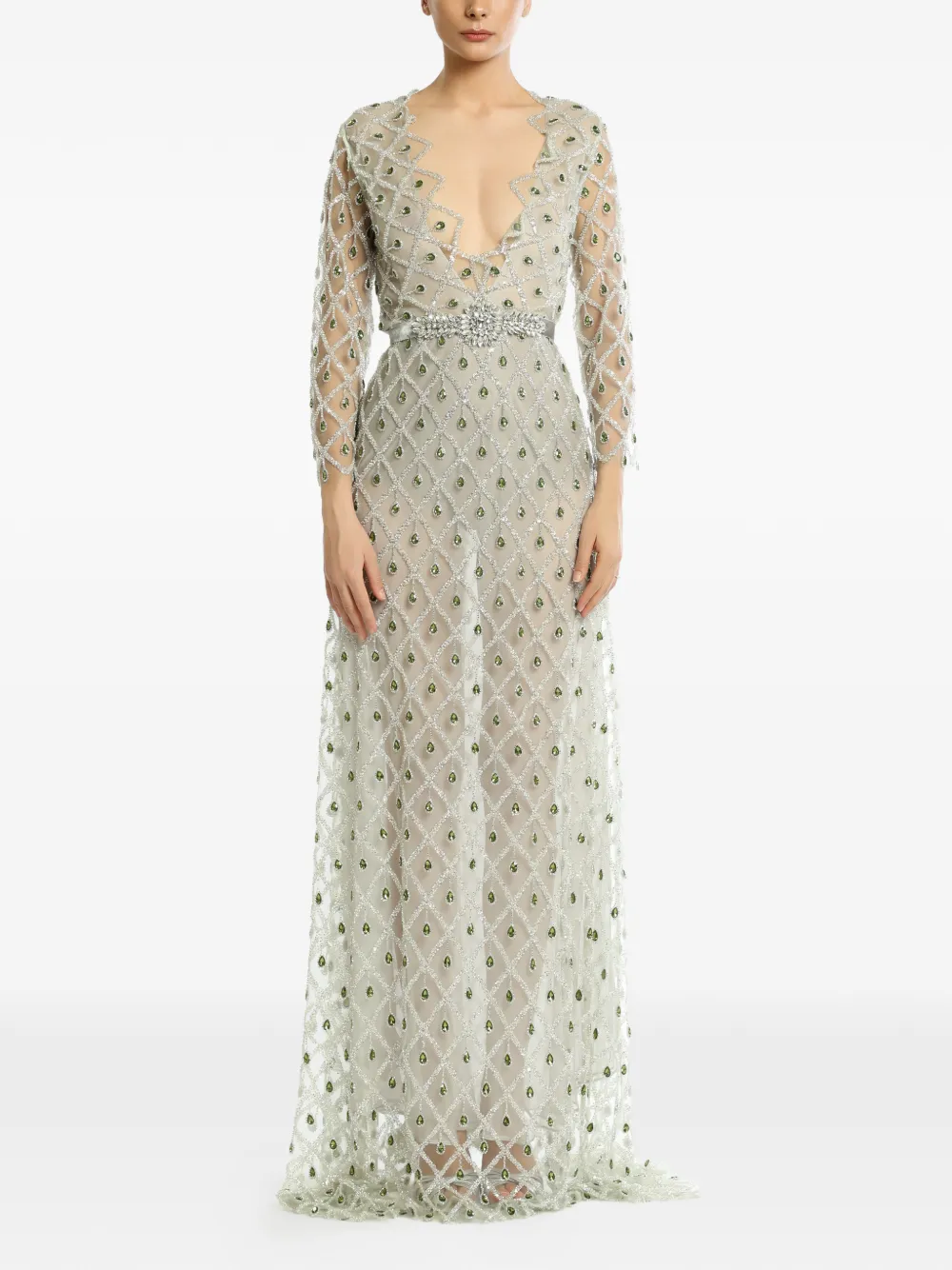 MIAU by Clara Rotescu Odette sequin-embellished diamond-pattern dress - Grigio