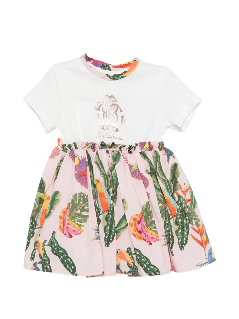 Roberto Cavalli Junior tropical-print ruffled-detail dress - Rosa