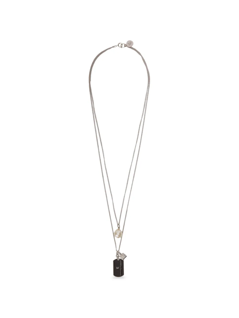 Ermanno Scervino faux-pearl dog-embellished dog tag necklace - Argento