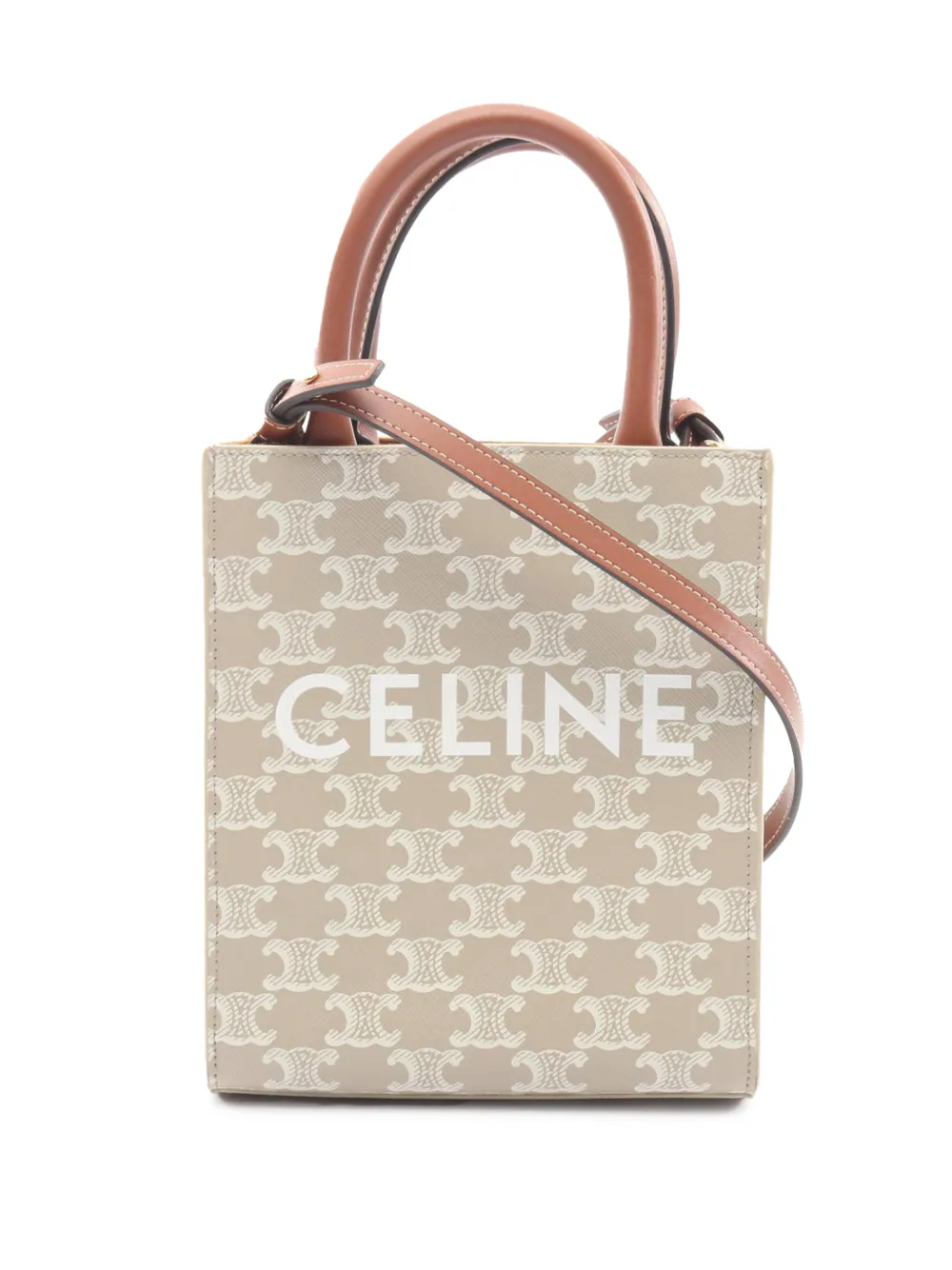 Celine Pre-Owned 2021-2026 Mini Triomphe Coated Canvas Vertical Cabas satchel - Nude
