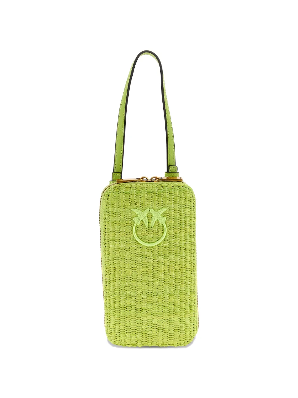 PINKO Love Birds braided raffia smartphone holder - Verde