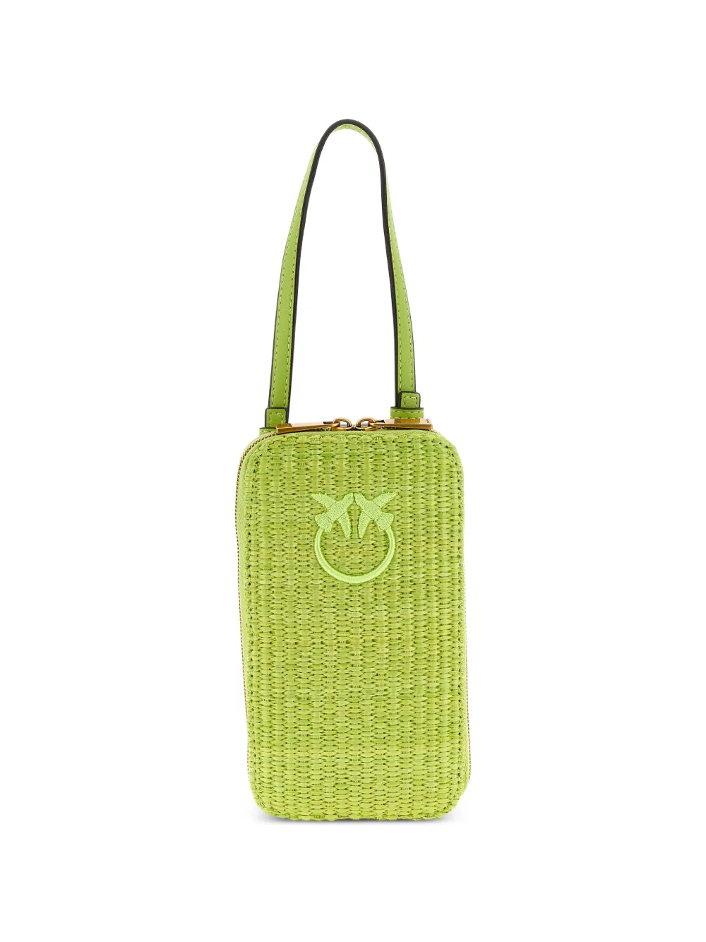 PINKO Love Birds braided raffia smartphone holder - Verde