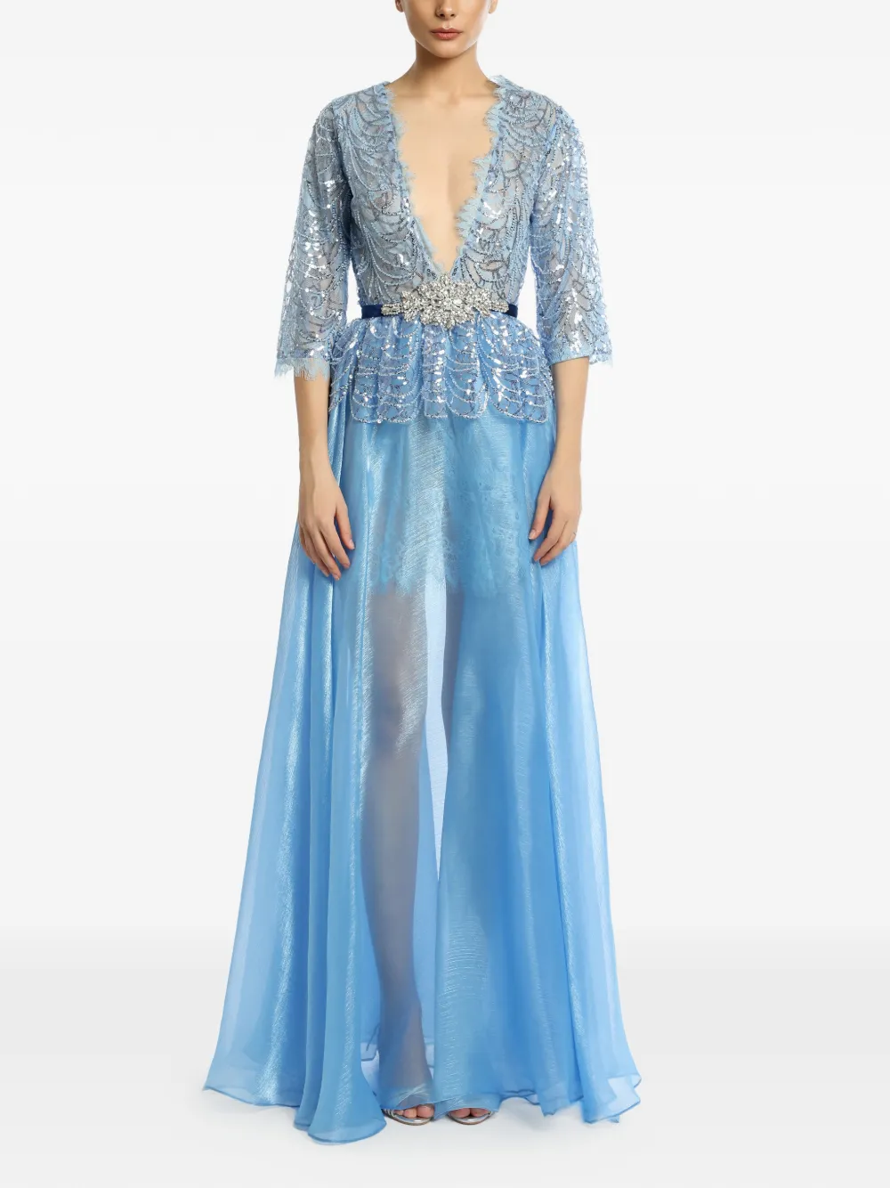 MIAU by Clara Rotescu Alia sequin-embellished peplum dress - Blu