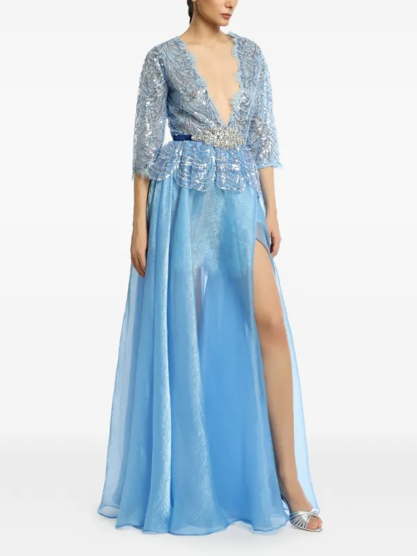MIAU By Clara Rotescu Alia sequin-embellished Peplum Dress | Blue