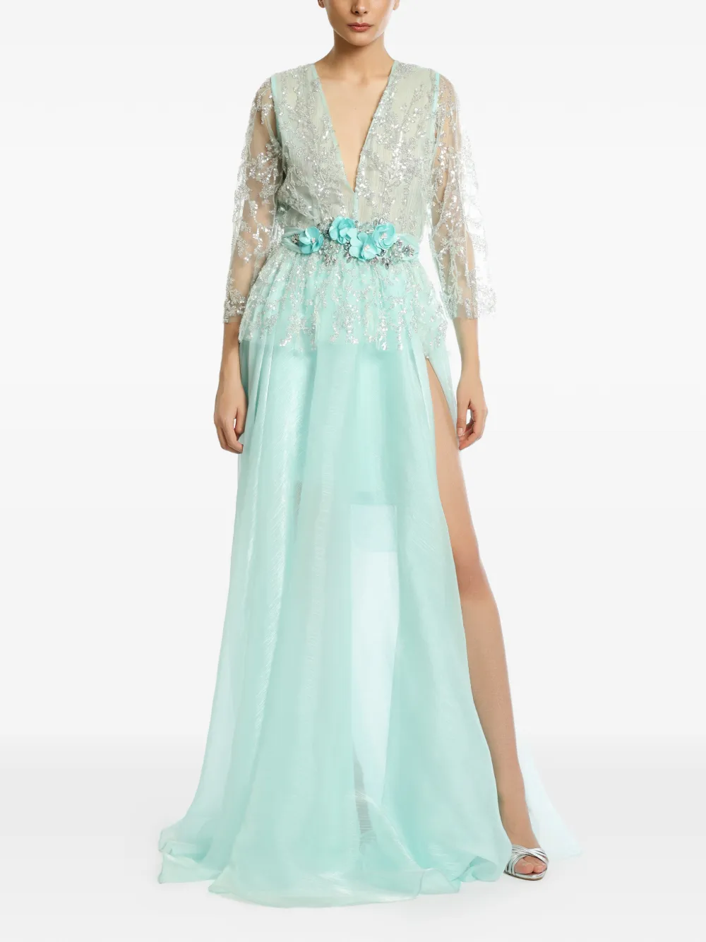 MIAU by Clara Rotescu Asma sequin-embellished floral-appliqué dress - Blu