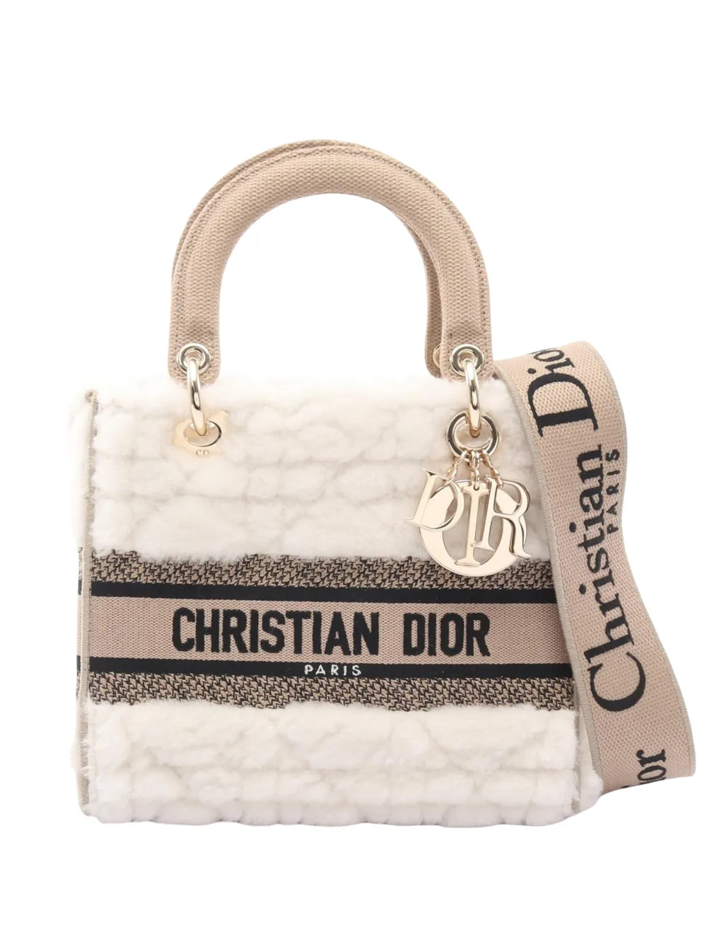 Christian Dior Pre-Owned 2010-2026 Medium Shearling Lady D Lite satchel - Bianco