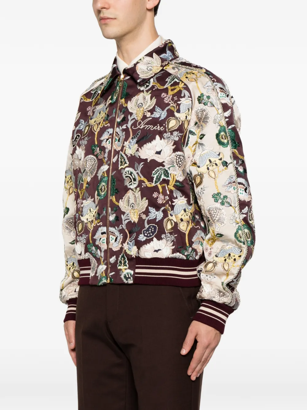 AMIRI Bomberjack met geborduurde bloemen Bruin