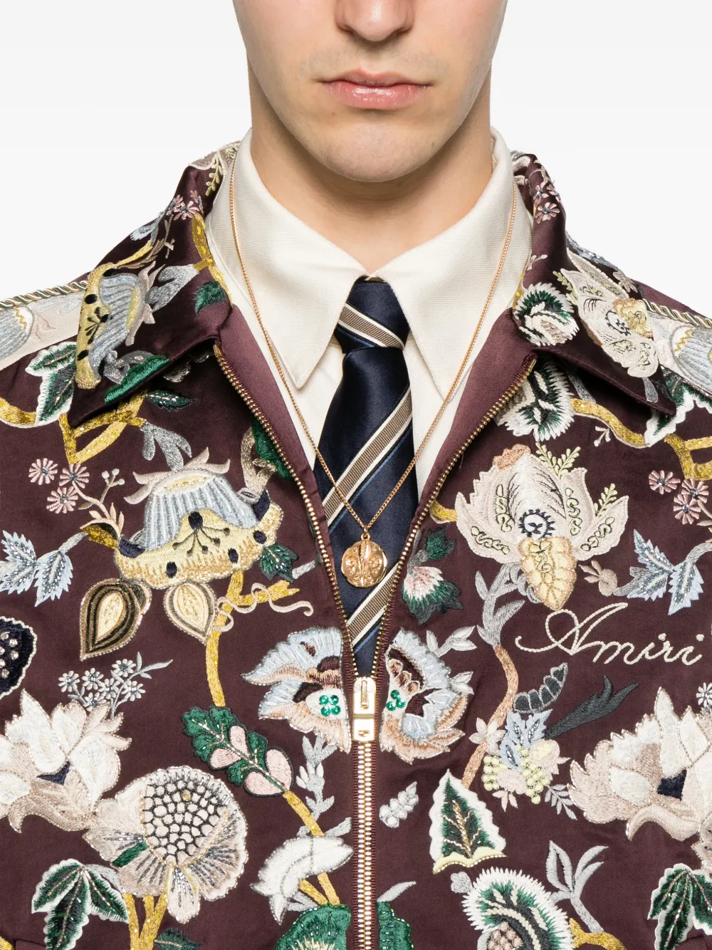 AMIRI Bomberjack met geborduurde bloemen Bruin