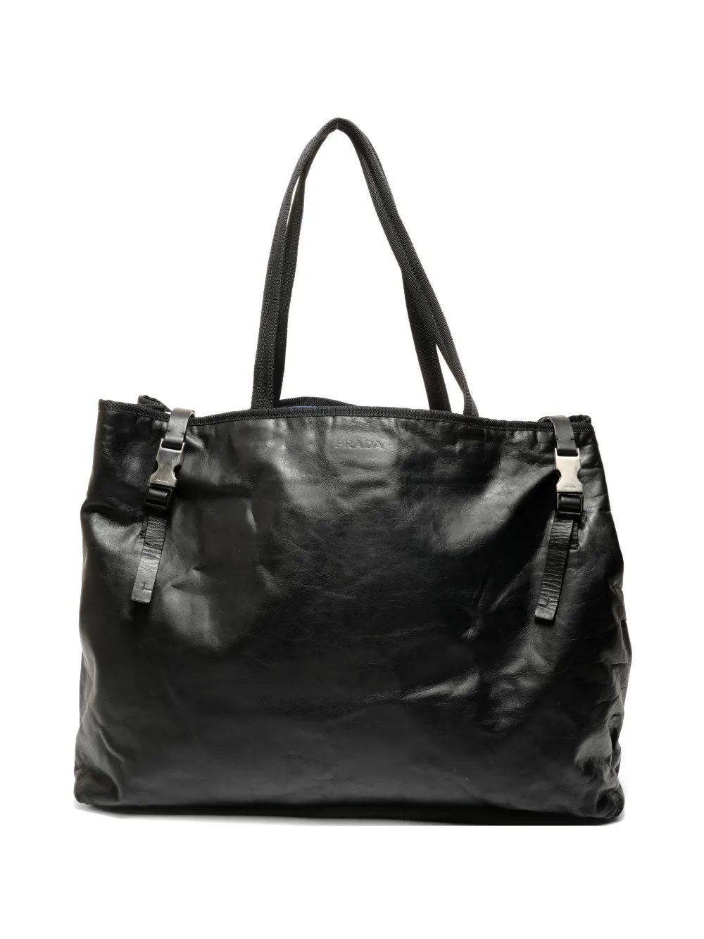 Prada Pre-Owned 2000-2020s debossed logo buckle-detail tote bag - Nero