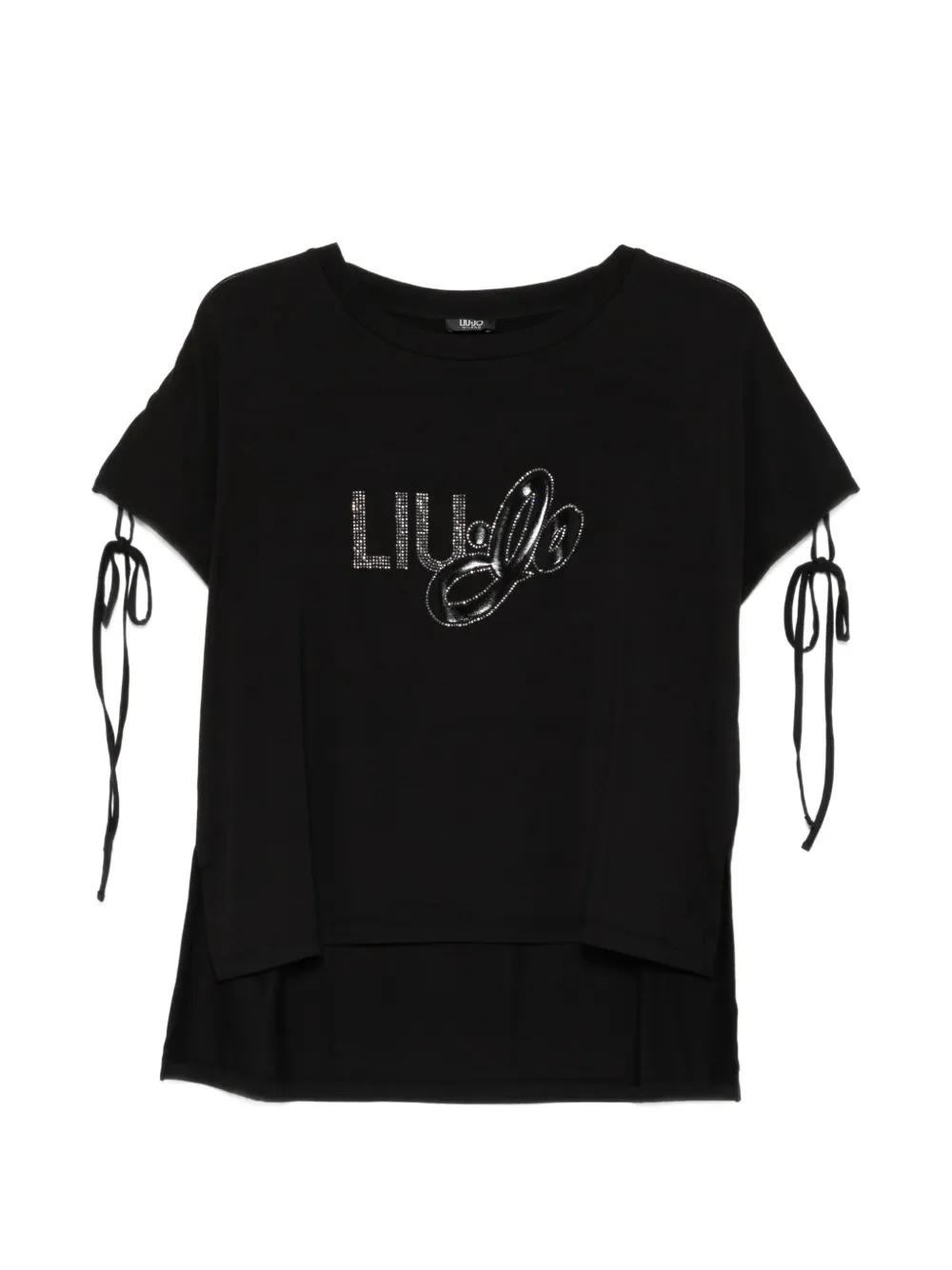 LIU JO logo-embellished tie-sleeve T-shirt - Nero
