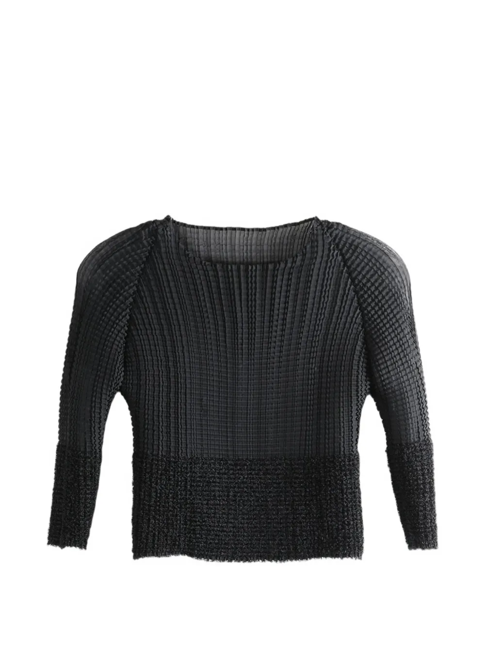 Issey Miyake pleated bouclé-trim top - Nero