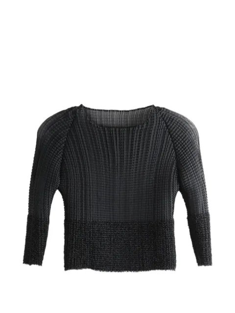 Issey Miyake pleated bouclé-trim top