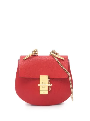 chloe mini drew crossbody backpack Chlo // Red Leather Bag  VSP Consignment Grained lambskin shoulder bag in plaid red Chloe Mini Bicolor Drew Crossbody