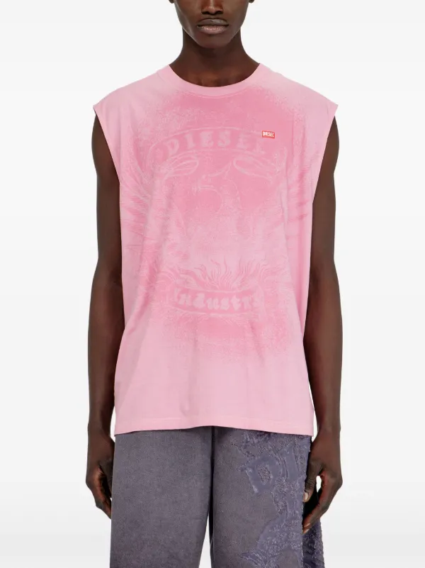 Diesel Sleeveless Top In Cotton With Tonal Graphic | Pink | FARFETCH