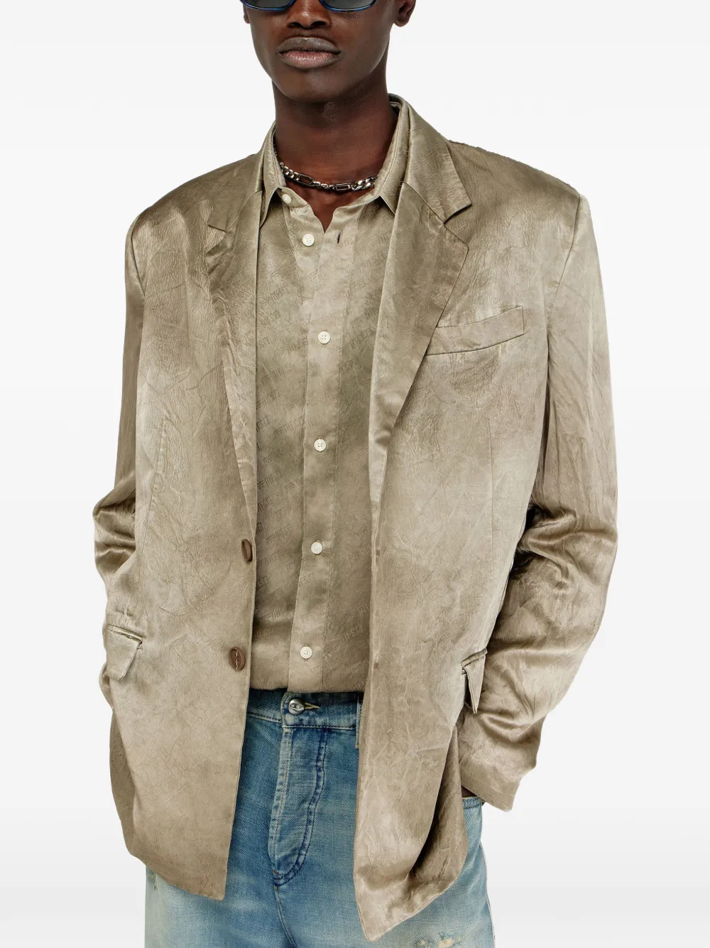 Diesel Blazer van gekreukt satijn Beige