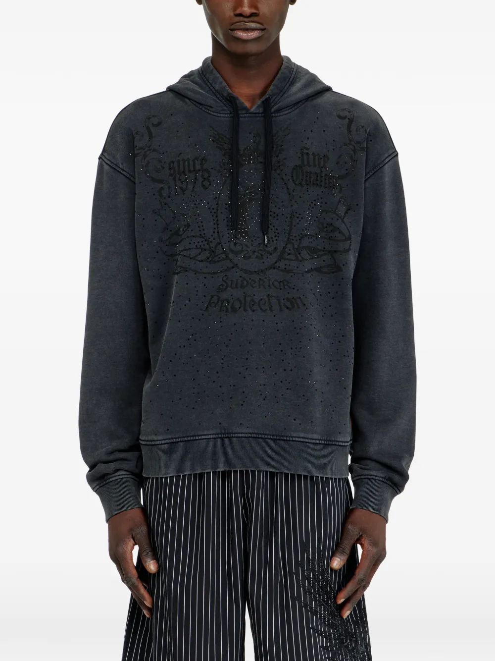 Diesel S-Norm hoodie verfraaid met stras en acid wassing Grijs