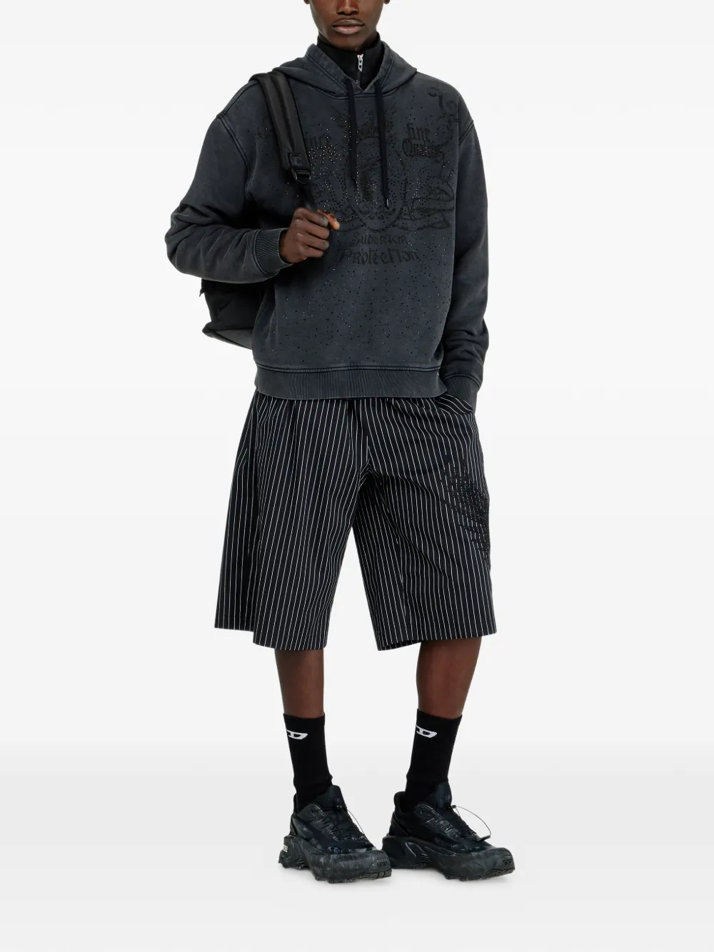 Diesel S-Norm hoodie verfraaid met stras en acid wassing Grijs