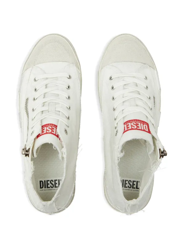 Diesel S-D-Verse Sneakers In Frayed Canvas With D Logo | White