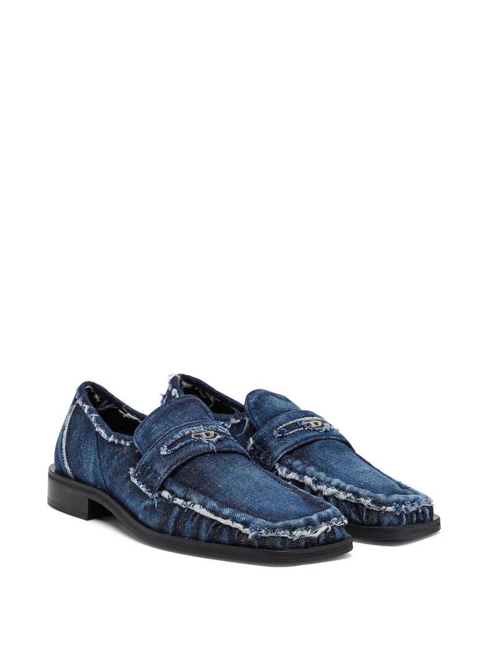 Diesel D-Amber gerafelde denim loafers Blauw