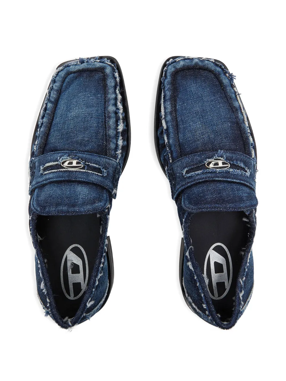Diesel D-Amber gerafelde denim loafers Blauw